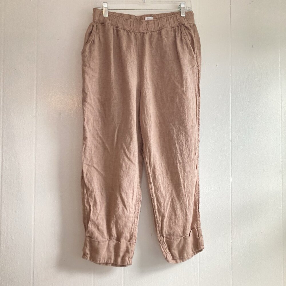Linen Pants Sigrid Olsen Elastic Waist Beachy pockets 32” M/L Blush Beige